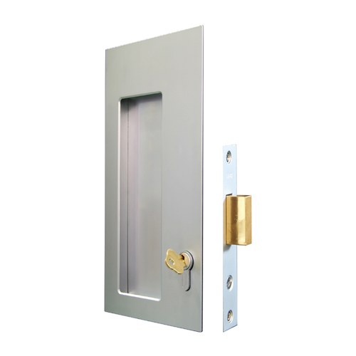 Halliday & Baillie Large Rectangle Flush Pull with Keyhole/Nothing Deadbolt 30mm Satin Chrome