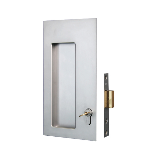 Halliday & Baillie Large Rectangle Flush Pull with Keyhole/Nothing Deadbolt 55mm Satin Chrome