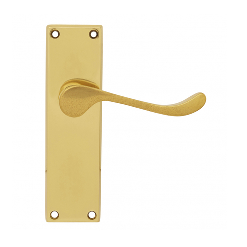 Pavtom Scroll Door Lever Handle on Rectangular Plate Polished Brass 7300PB