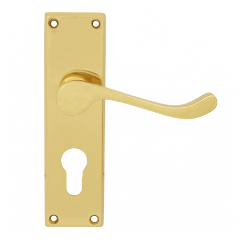 KR Lucas Pavtom Scroll Door Lever Euro Keyhole Polished Brass 7304PB