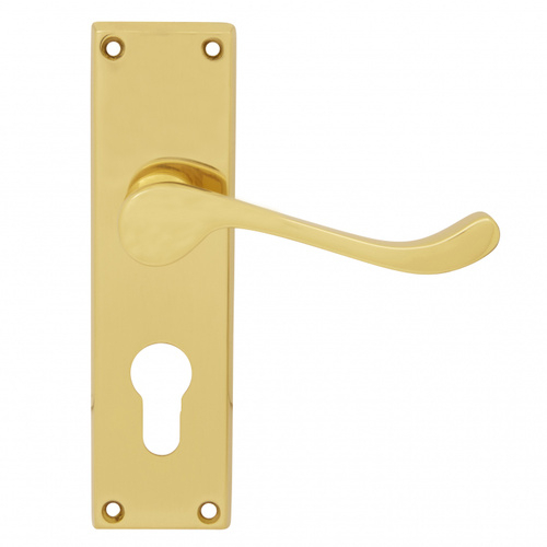 Pavtom KRL7304PB Door Handle Scroll Lever Euro Lock Plate 150x42mm Polished Brass 