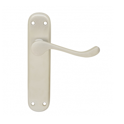 KR Lucas Pavtom Scroll Door Lever Handle on Milena Short Plate Satin Chrome 73820SC