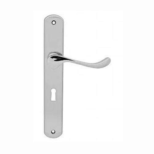 KR Lucas Pavtom Scroll Door Lever Handle on Seri Long Plate Bit Key Chrome Plated 739101CP