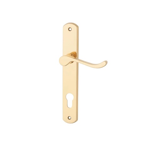 Out of Stock: ETA Early July - KR Lucas Pavtom Scroll Lever Slim Plate Euro 85mm Polished Brass 39104EURO85PB