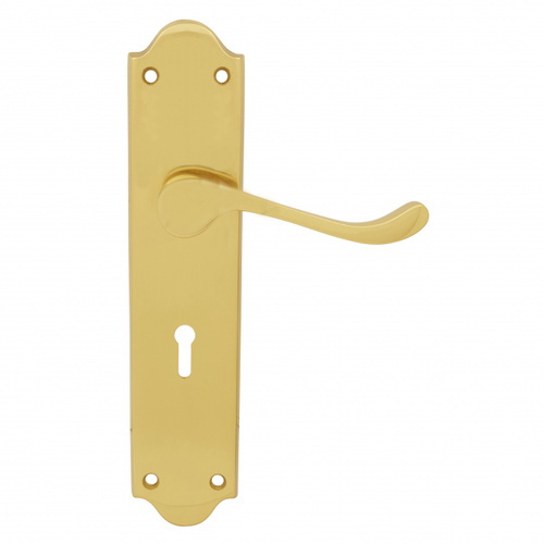 Out of Stock: ETA Mid July - Pavtom Door Handle Scroll Lever Bit Key Mortice Lock Plate Polished Brass 7401PB 
