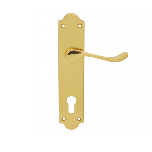 KR Lucas Pavtom Door Lever Handle with Euro Keyhole 85mm Polished Brass 7404/85PB