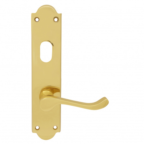 Pavtom 7405PB Door Handle Scroll Lever Oval Lock Plate Polished Brass 220x50mm