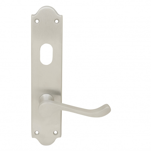 Pavtom Door Handle Scroll Lever Oval Lock Plate Satin Chrome 220x50mm 7405SC 
