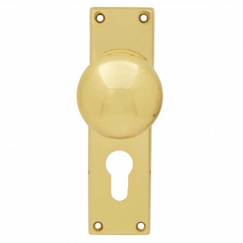 Pavtom Victorian Door Knob Euro Lock Plate Polished Brass 150 x 42mm 7504PB