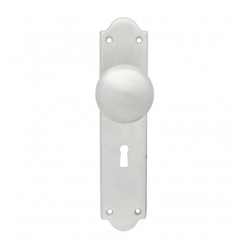 KR Lucas Pavtom Victorian Door Knob Bitkey on Shaped Plate Satin Chrome 7601SC
