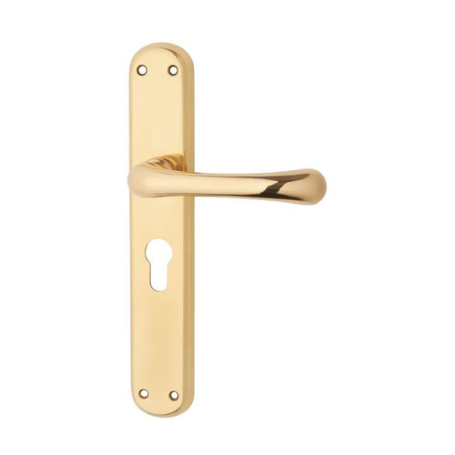 KR Lucas Pavtom Milena Door Lever Handle Long Plate Euro 48mm 250x42mm Polished Brass 8104/48 PB