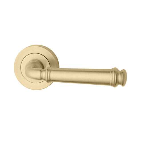 KR Lucas Pavtom Apollo Door Lever Handle on Round Rose Concealed Fix 50mm Polished Brass Unlacquered
