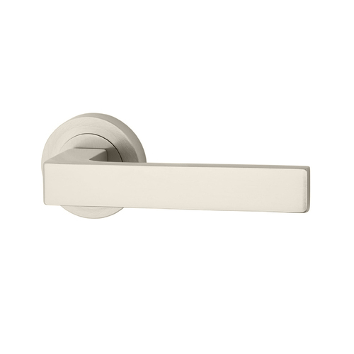 KR Lucas Pavtom Metro Door Lever Handle on Round Rose Concealed Fix 50mm Satin Nickel 9409 SN