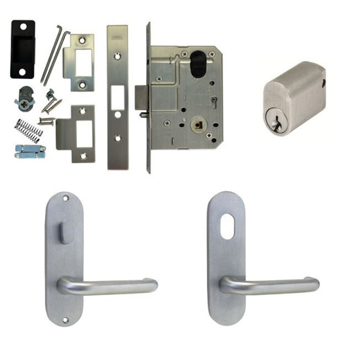 Kaba Entrance Door Pack Mortice Lock Round Plate w/ Snib Hole & Lever