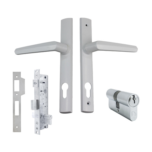 Lockwood Door Lock Pack Induro Mortice Palladium Aria Levers White with Cylinder