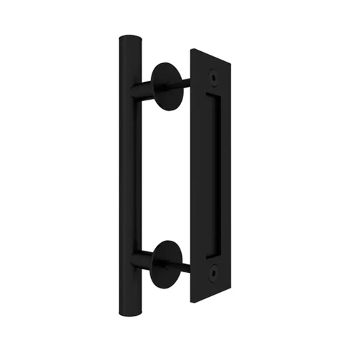 Mappas Barn Round Door Handle Set 300mm with Flush Pull 214mm Black BTPH300RBLK