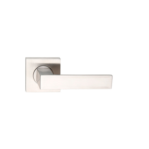 Madinoz Coastal Door Lever Handle on Square Rose Polished Stainless L120ZPSS