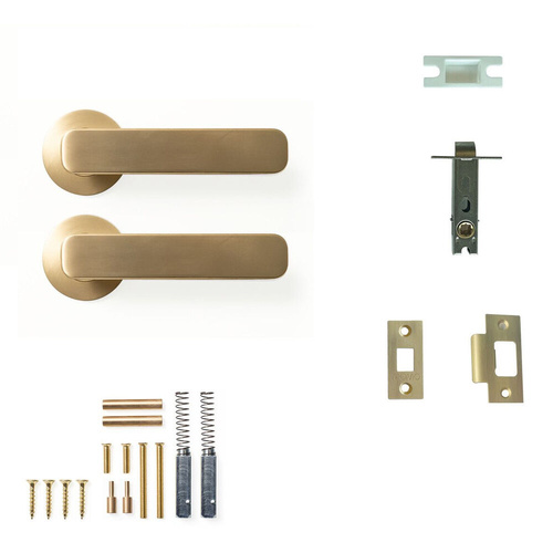 Momo Aspen Door Lever Handle on Round Rose Passage Set Brushed Satin Brass ASPL.TPAS.BSB