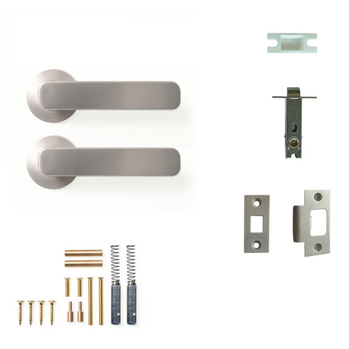 Momo Aspen Door Lever Handle on Round Rose Passage Set Dull Brushed Nickel ASPL.TPAS.DBR