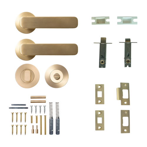 Momo Aspen Door Lever Handle on Round Rose Privacy Set Brushed Satin Brass ASPL.TPRI.BSB