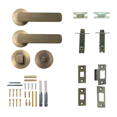 Momo Aspen Door Lever Handle on Round Rose Privacy Set Dark Brushed Brass ASPL.TPRI.DBB