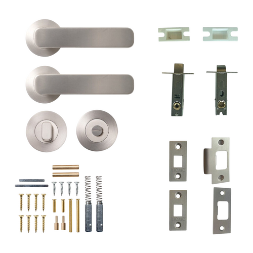 Momo Aspen Door Lever Handle on Round Rose Privacy Set Dull Brushed Nickel ASPL.TPRI.DBR