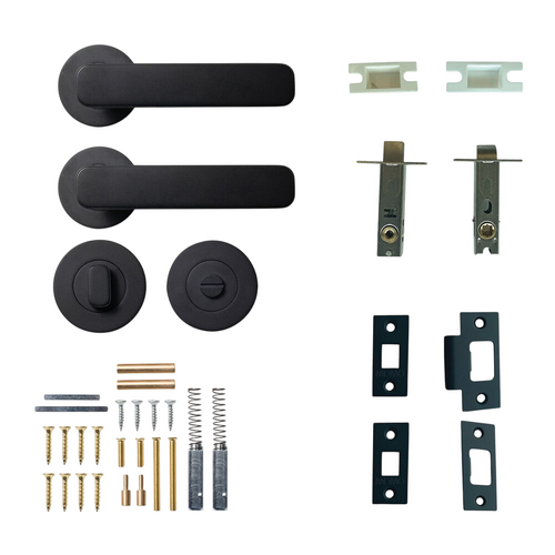 Momo Aspen Door Lever Handle on Round Rose Privacy Set Matt Black ASPL.TPRI.MBL