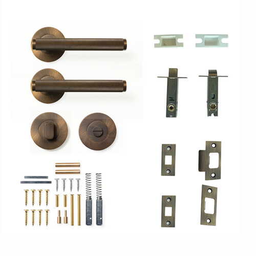 Momo Bellevue Knurled Door Handle Lever Tubular Latch Privacy Set Bronze BVKNT.TPRI.BNZ
