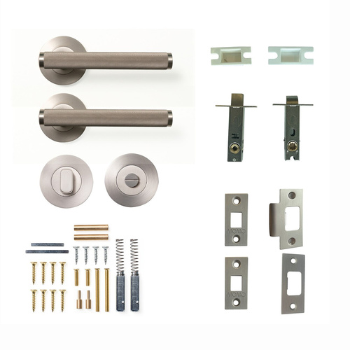 Momo Bellevue Knurled Door Handle Lever Tubular Latch Privacy Set Dull Brushed Nickel BVKNT.TPRI.DBR
