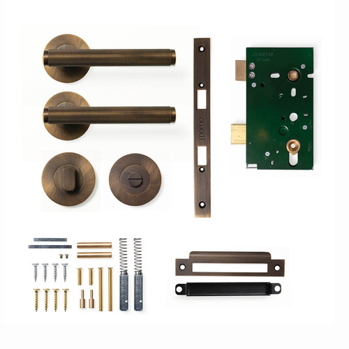 Momo Bellevue Lined Lever Door Handle Solid Brass Mortice Privacy Set Bronze BVLD.PRIV.BNZ