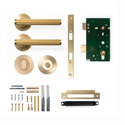 Momo Bellevue Lined Lever Door Handle Solid Brass Mortice Privacy Brushed Satin Brass BVLD.PRIV.BSB