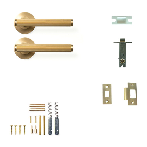 Momo Bellevue Solid Brass Lined Tubular Latch Passage Lever Set Brushed Satin Brass BVLD.TPAS.BSB