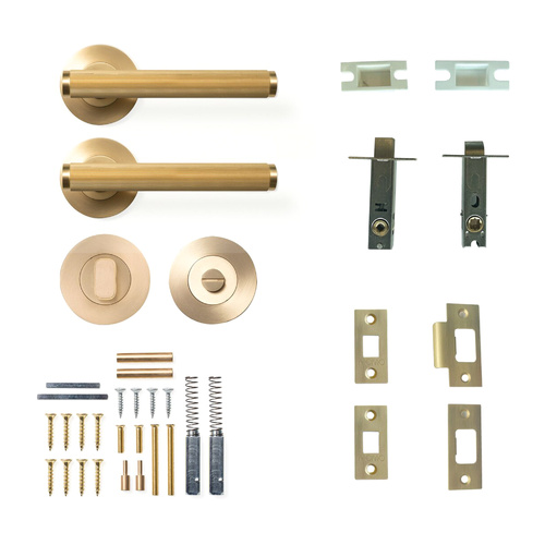 Momo Bellevue Solid Brass Lined Tubular Latch Privacy Lever Set Brushed Satin Brass BVLD.TPRI.BSB