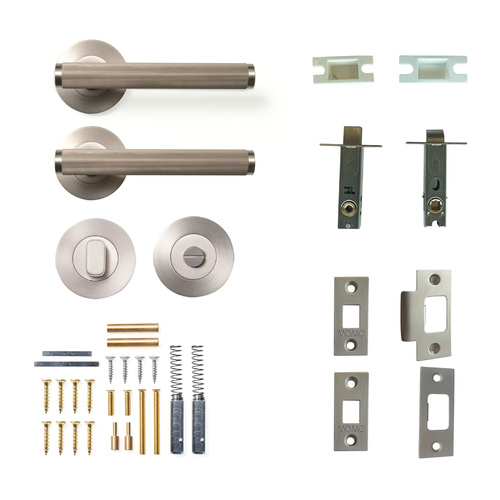 Momo Bellevue Solid Brass Lined Tubular Latch Privacy Lever Set Dull Brushed Nickel BVLD.TPRI.DBR