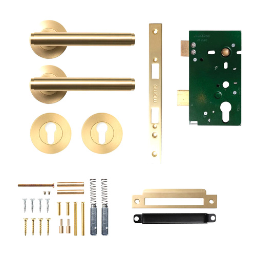 Momo Bellevue Plain Door Lever Entrance Set Brushed Satin Brass BVPL.ENTR.BSB