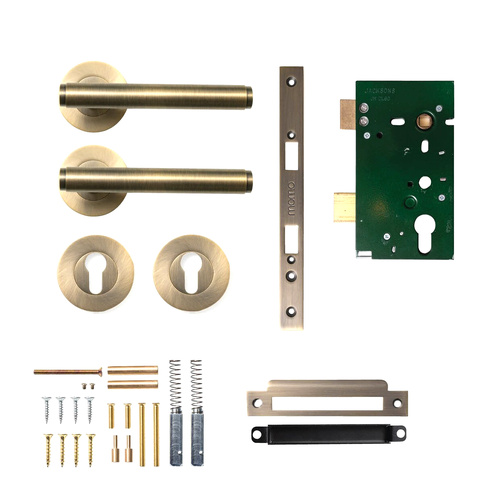 Momo Bellevue Plain Door Lever Entrance Set Dark Brushed Brass BVPL.ENTR.DBB