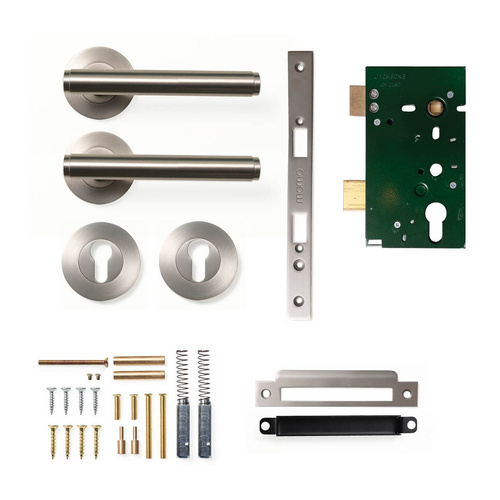 Momo Bellevue Plain Door Lever Entrance Set Dull Brushed Nickel BVPL.ENTR.DBR