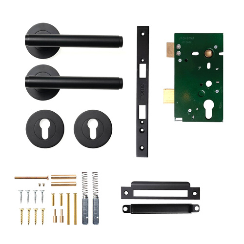 Momo Bellevue Plain Door Lever Entrance Set Matt Black BVPL.ENTR.MBL