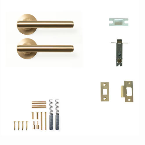 Momo Bellevue Plain Lever Door Handle Solid Brass Tubular Latch Passage Set Brushed Satin Brass