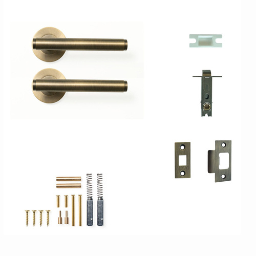 Momo Bellevue Plain Lever Door Handle Solid Brass Tubular Latch Passage Set Dark Brushed Brass 