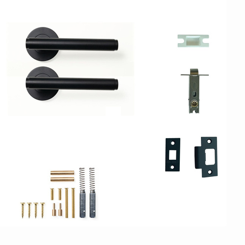 Momo Bellevue Plain Lever Door Handle Solid Brass Tubular Latch Passage Set Matt Black 