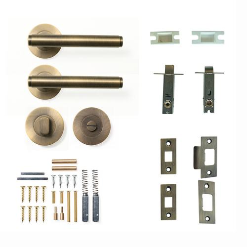Momo Bellevue Plain Lever Door Handle Solid Brass Tubular Latch Privacy Set Dark Brushed Brass