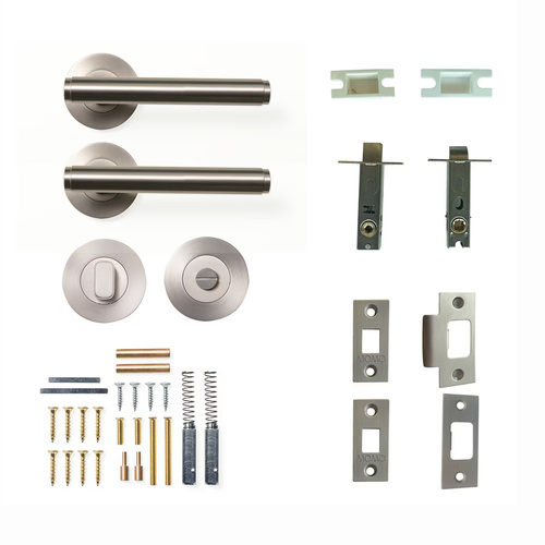 Momo Bellevue Plain Lever Door Handle Solid Brass Tubular Latch Privacy Set Dull Brushed Nickel