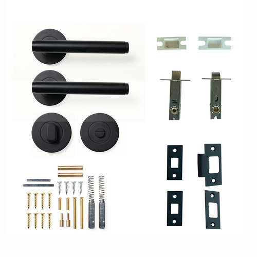 Momo Bellevue Plain Lever Door Handle Solid Brass Tubular Latch Privacy Set Matt Black