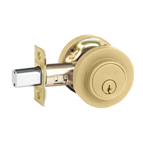 N2lok Low Profile Deadbolt Round Single Cylinder Box Pack Polished Brass 515RL03BP