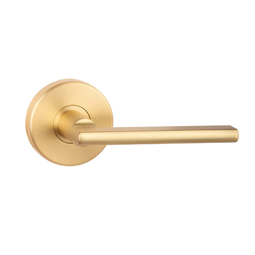 N2lok Decorus Door Lever Handle on Round Rose Passage Set Box Pack Satin Brass 545DESBBP