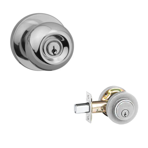 N2lok Pila Door Knob on Round Rose Combo Set Satin Chrome 570R SCP BP