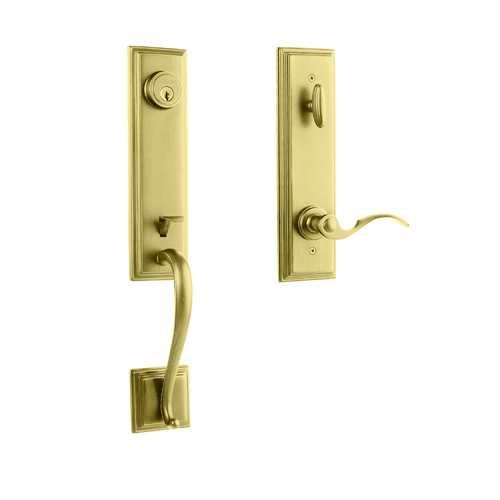 N2lok Seine Entrance Door Handle Set with Interconnect Box Pack Polished Brass 765SEICL03BP