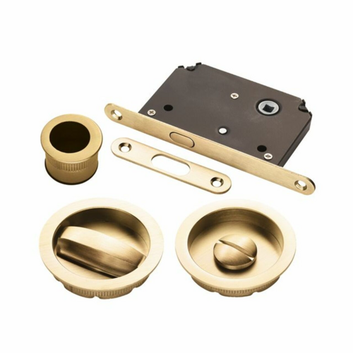 Manital Sliding Pocket Door Bathroom Lock Set Satin Brass ART55/B OSO