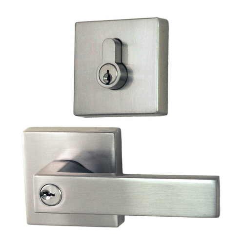 Nidus Lonsdale Door Lever Square Entrance Set Brushed Nickel P-L-SQ-COMB-BN
